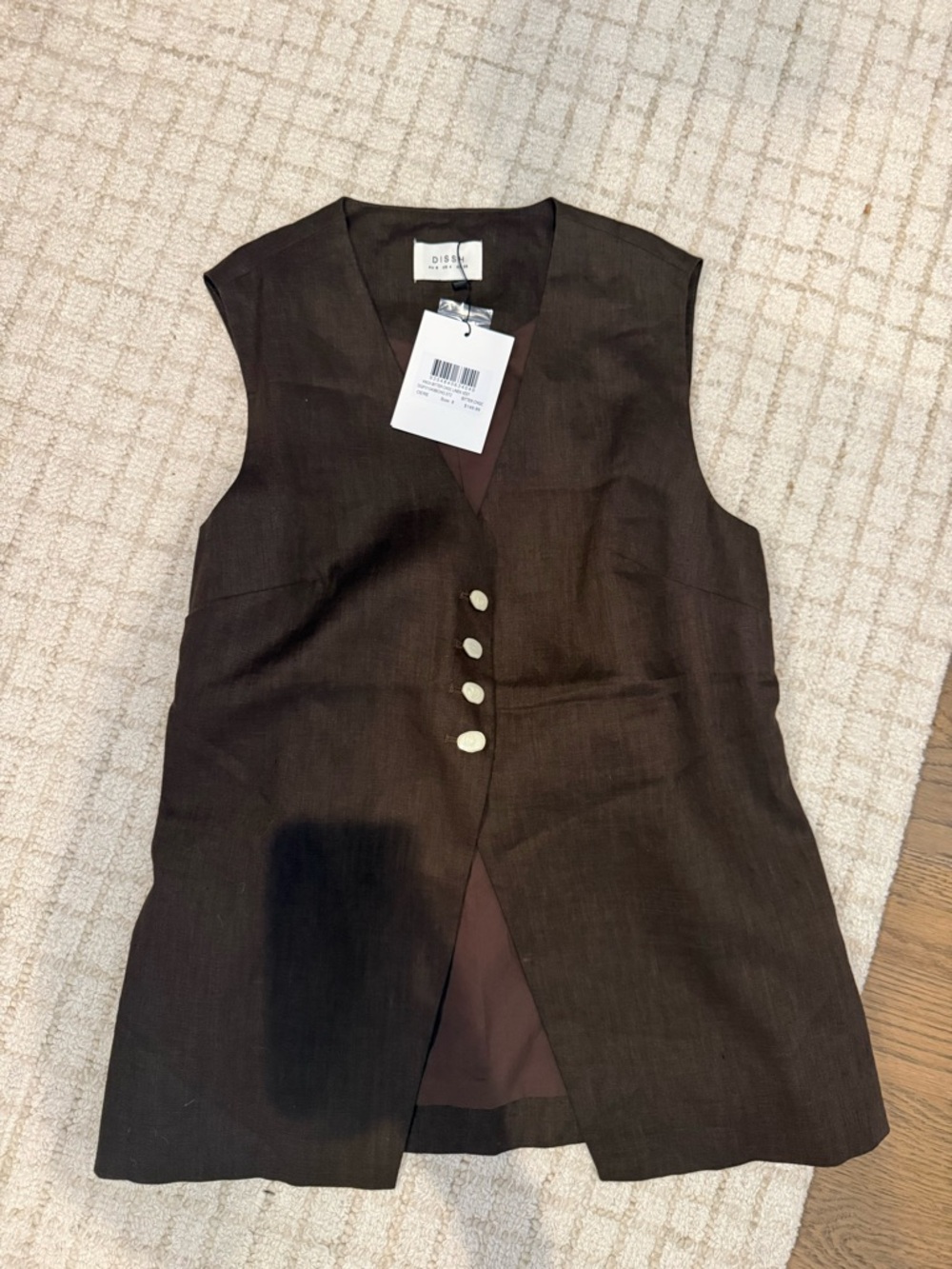 DISSH Brown Sleeveless Linen Blend Button Vest